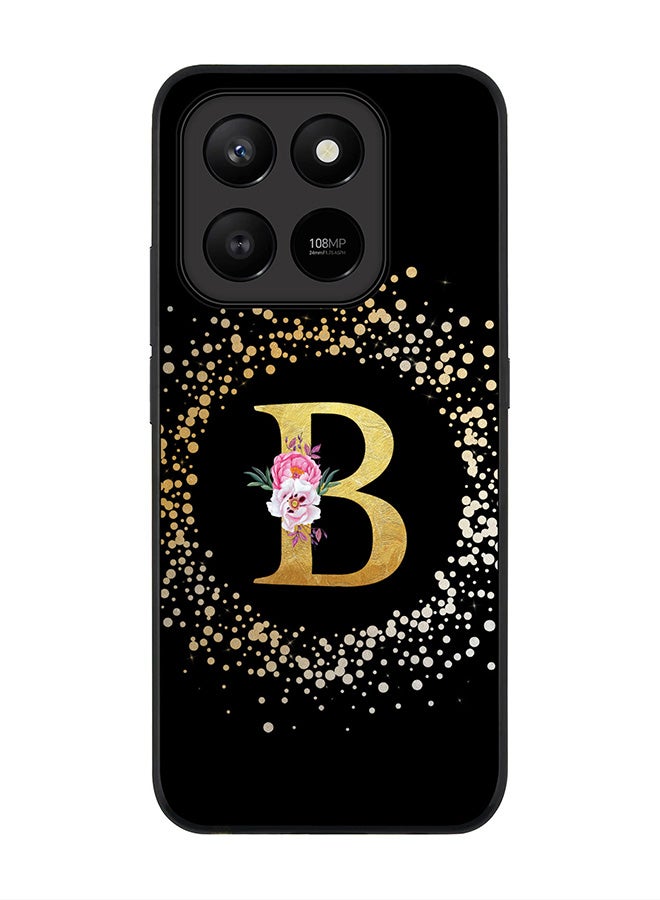 For Honor X7d 4G / X7d 5G / 400 Smart Case,Slim fit Camera Protection, Shockproof Thin Phone cover  - Custom Monogram Floral - B ( Black )